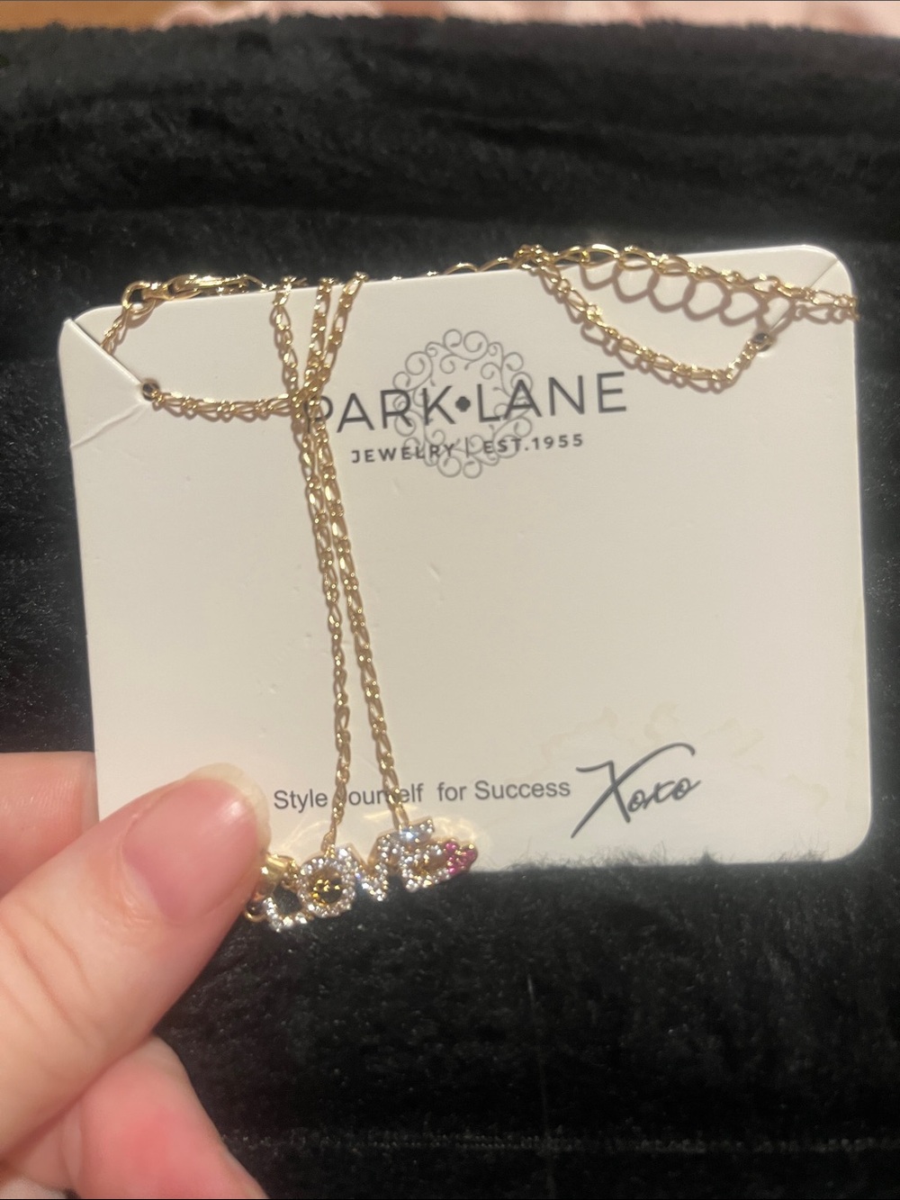 Park Lane Gold-Tone 'LOVE' Pendant Necklace with Clear and Pink Stones